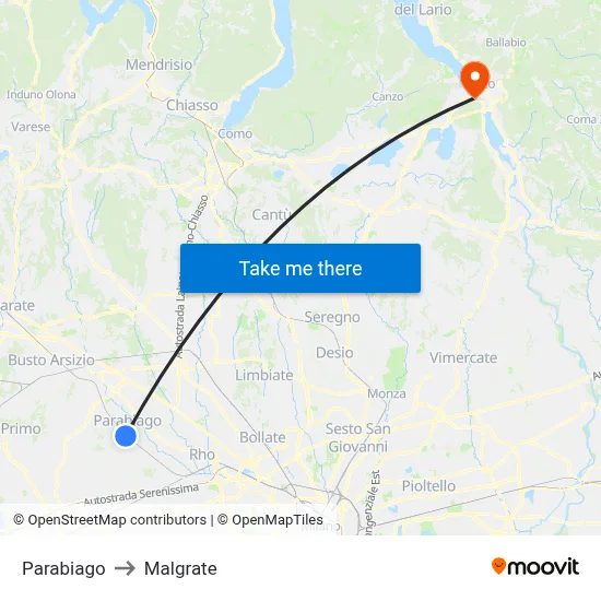 Parabiago to Malgrate map