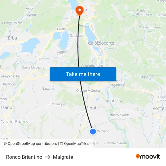 Ronco Briantino to Malgrate map