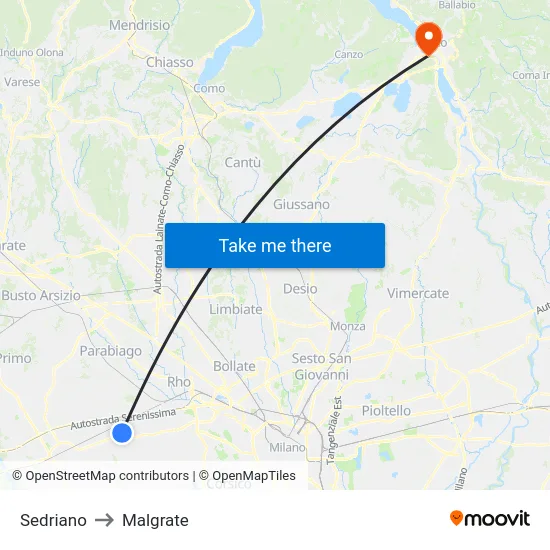 Sedriano to Malgrate map