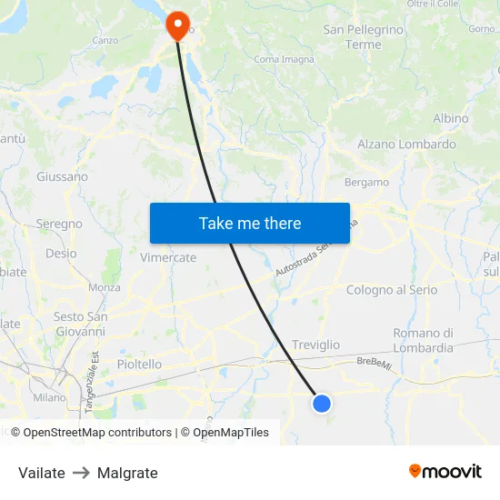 Vailate to Malgrate map