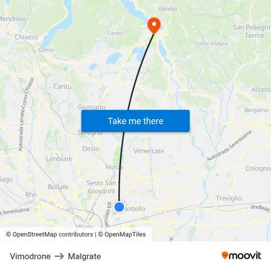 Vimodrone to Malgrate map