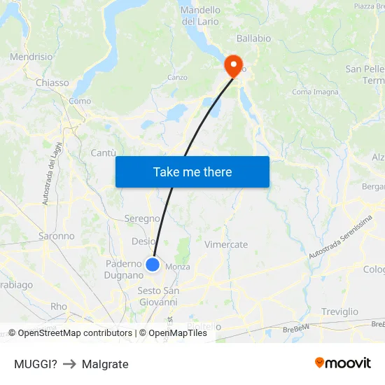 Muggiò to Malgrate map