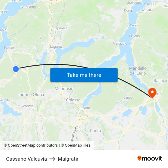 Cassano Valcuvia to Malgrate map