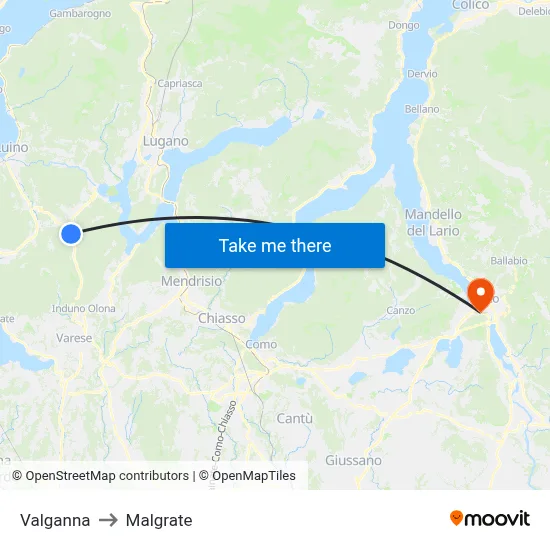Valganna to Malgrate map