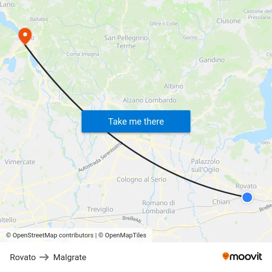 Rovato to Malgrate map