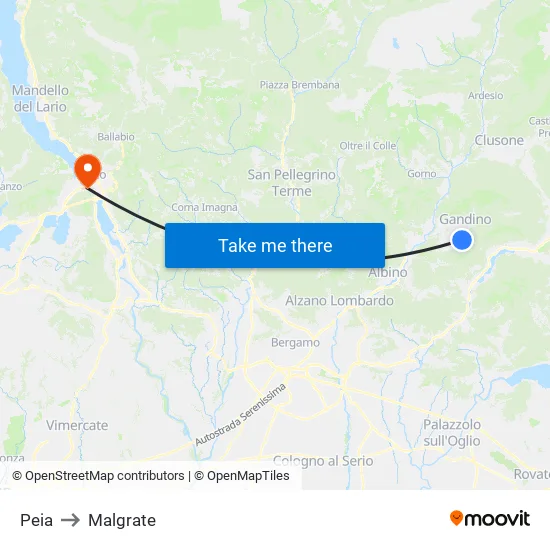 Peia to Malgrate map
