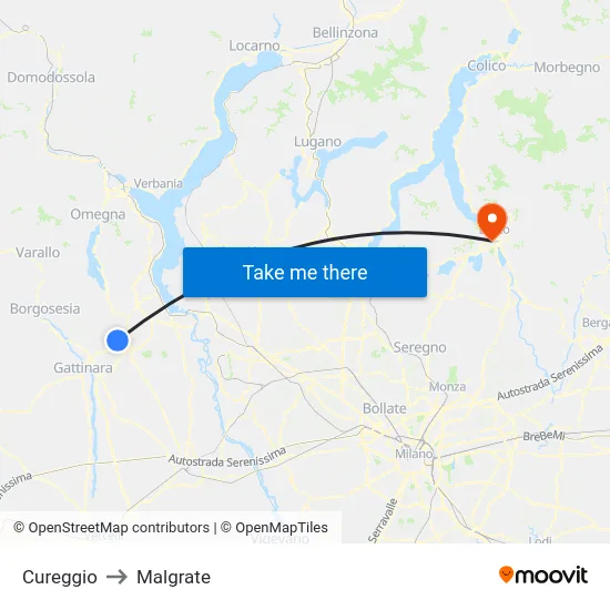 Cureggio to Malgrate map