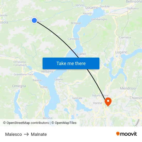 Malesco to Malnate map