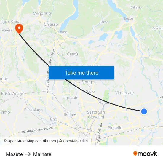 Masate to Malnate map