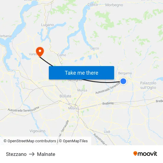 Stezzano to Malnate map