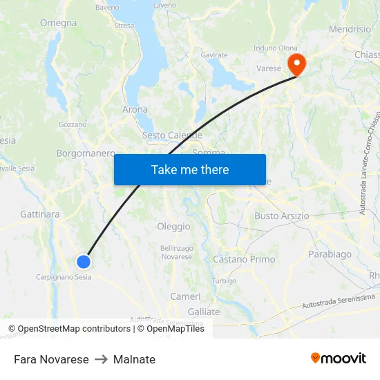 Fara Novarese to Malnate map