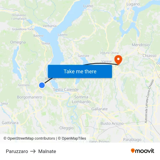 Paruzzaro to Malnate map