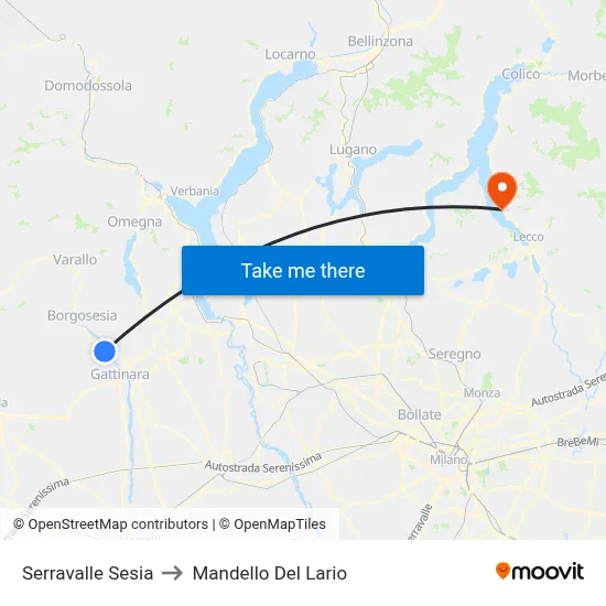 Serravalle Sesia to Mandello Del Lario map