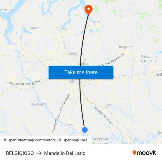 BELGIOIOSO to Mandello Del Lario map