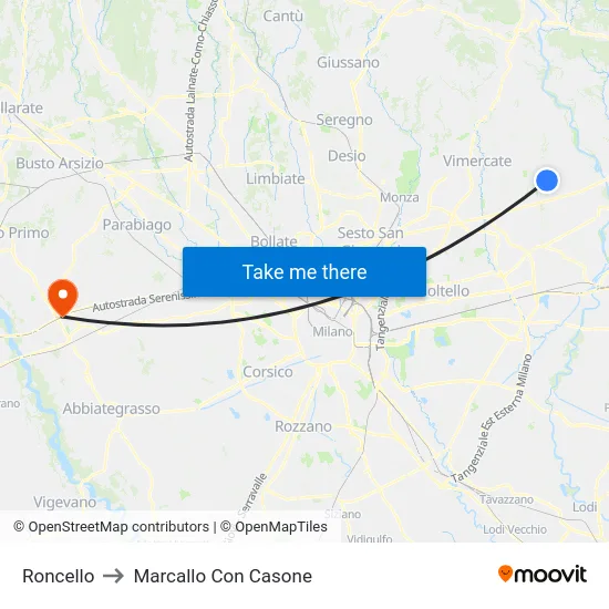 Roncello to Marcallo Con Casone map