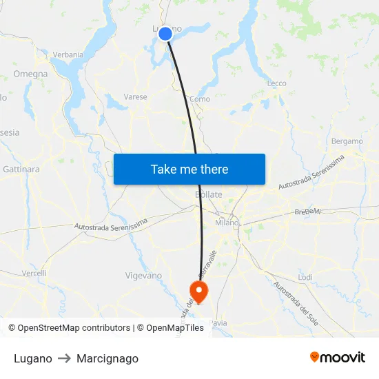 Lugano to Marcignago map