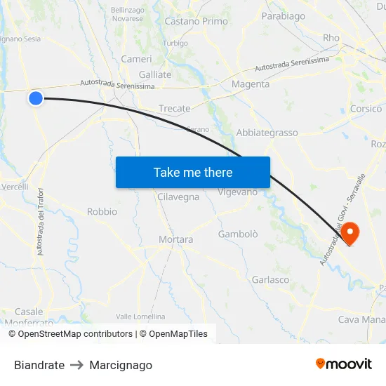 Biandrate to Marcignago map