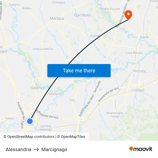 Alessandria to Marcignago map