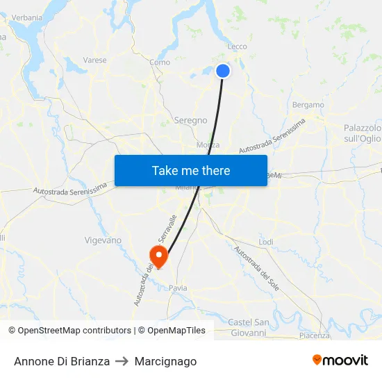 Annone Di Brianza to Marcignago map