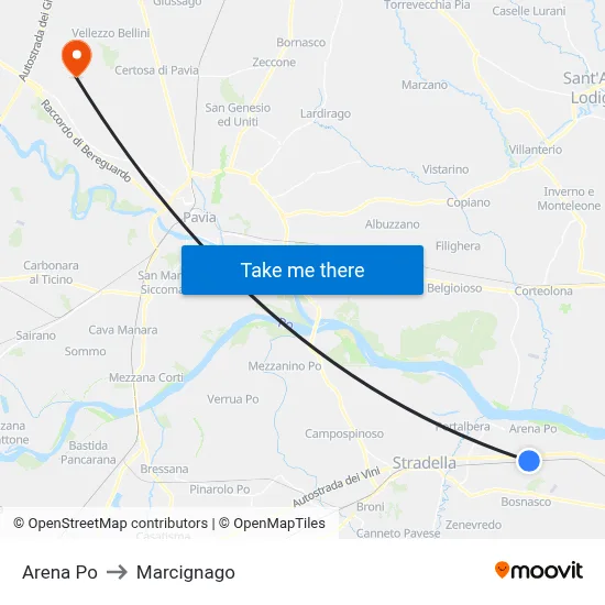 Arena Po to Marcignago map
