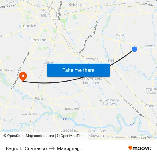 Bagnolo Cremasco to Marcignago map