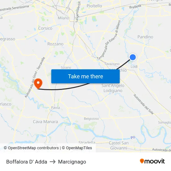 Boffalora D'Adda to Marcignago map