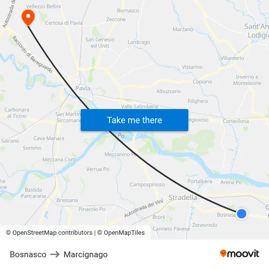 Bosnasco to Marcignago map