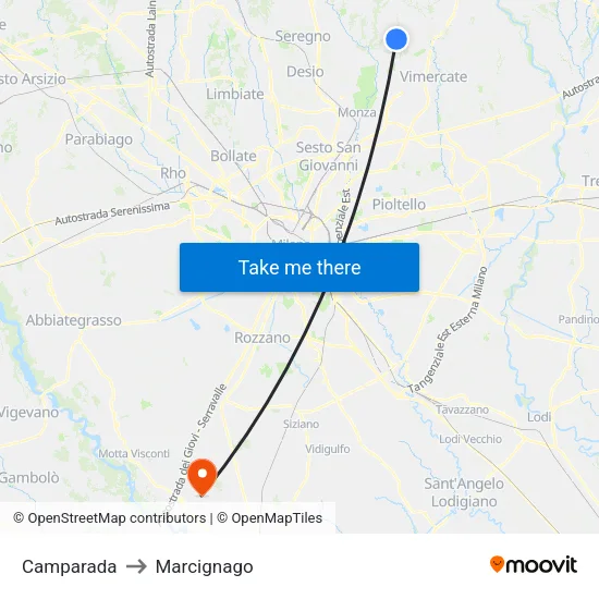 Camparada to Marcignago map
