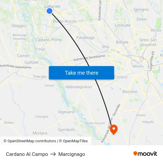 Cardano Al Campo to Marcignago map