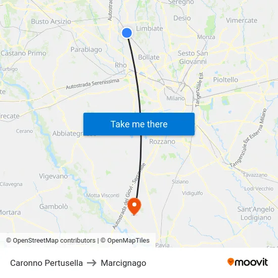 Caronno Pertusella to Marcignago map