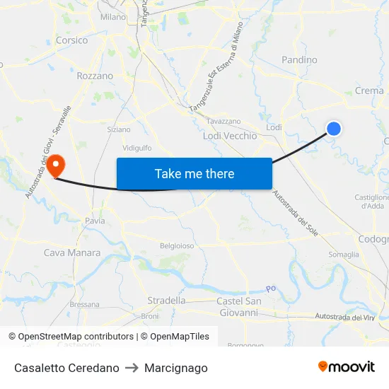 Casaletto Ceredano to Marcignago map