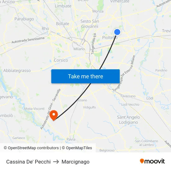 Cassina De' Pecchi to Marcignago map