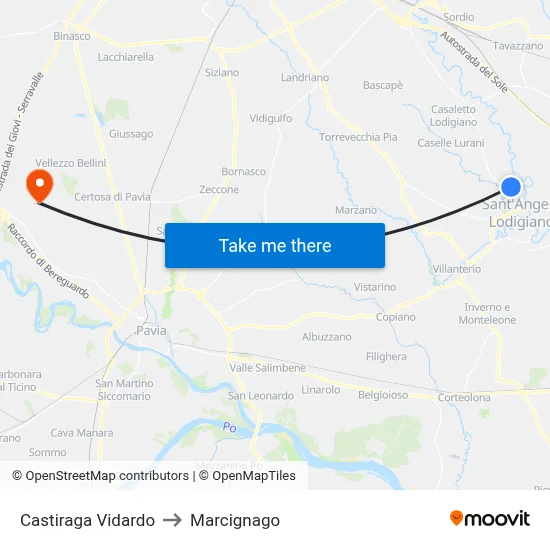 Castiraga Vidardo to Marcignago map