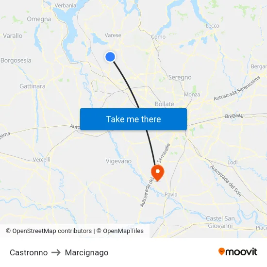 Castronno to Marcignago map