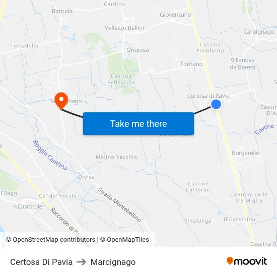 Certosa Di Pavia to Marcignago map