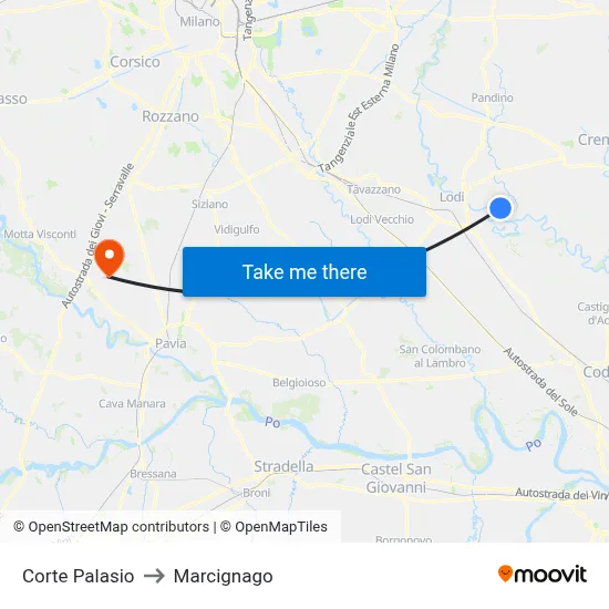 Corte Palasio to Marcignago map