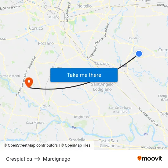 Crespiatica to Marcignago map