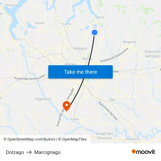 Dolzago to Marcignago map