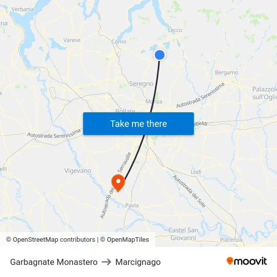 Garbagnate Monastero to Marcignago map