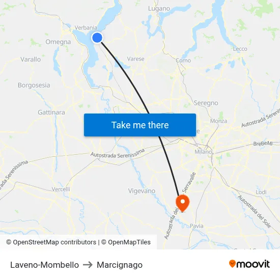 Laveno-Mombello to Marcignago map