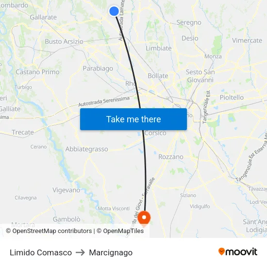 Limido Comasco to Marcignago map