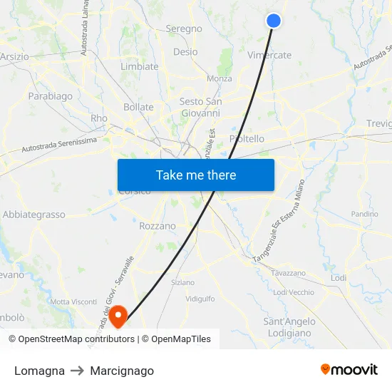 Lomagna to Marcignago map