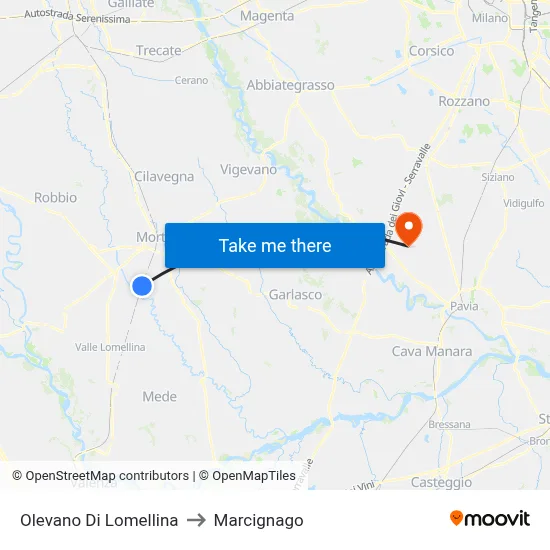 Olevano Di Lomellina to Marcignago map