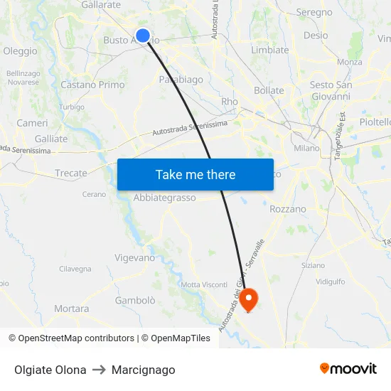 Olgiate Olona to Marcignago map