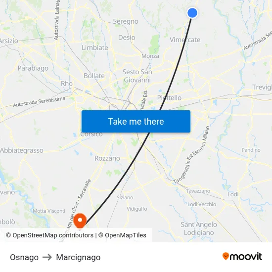 Osnago to Marcignago map