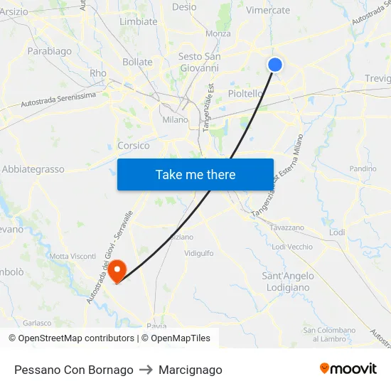 Pessano Con Bornago to Marcignago map