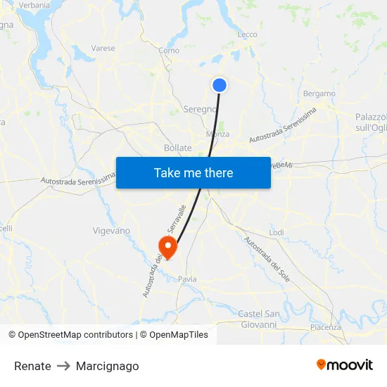 Renate to Marcignago map