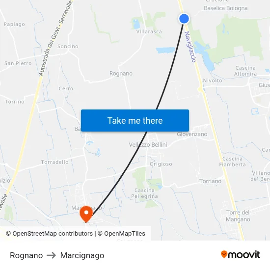 Rognano to Marcignago map