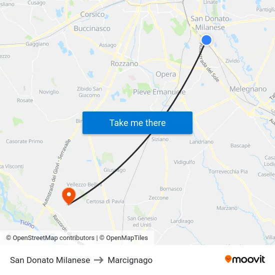 San Donato Milanese to Marcignago map