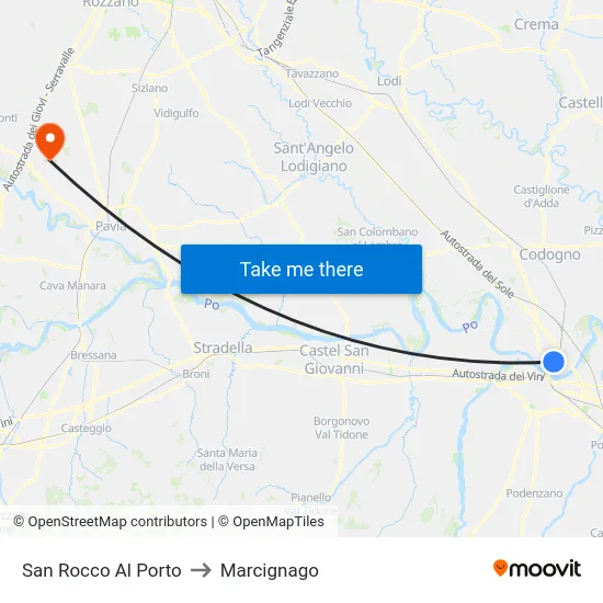 San Rocco Al Porto to Marcignago map